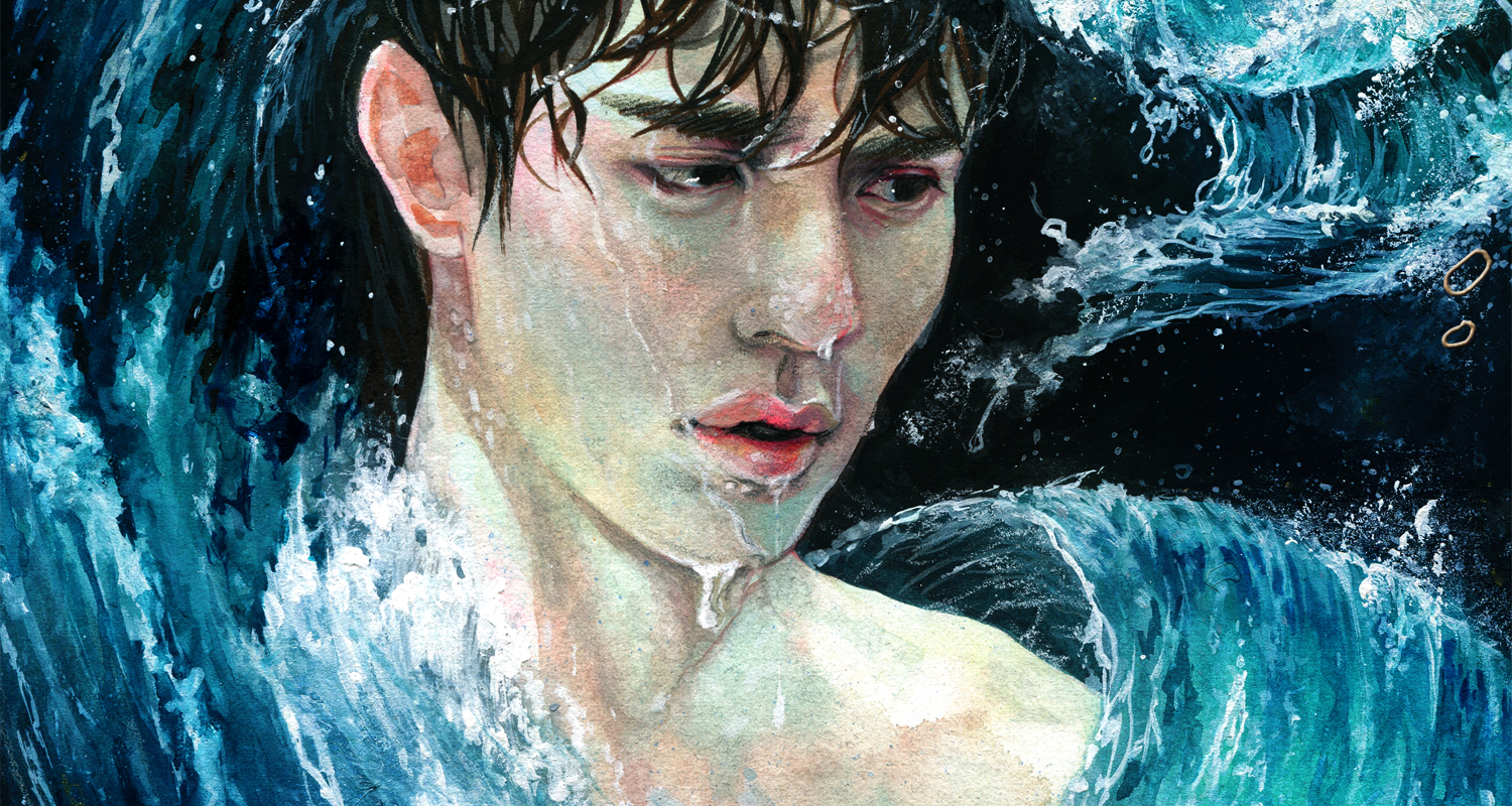 modern interpretation of the greek god Poseidon. Traditional semirealistic art